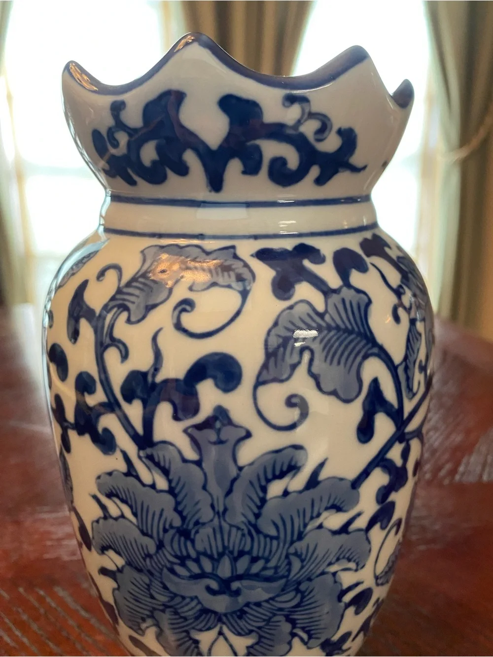 Seymour Mann Fine Porcelain Blue and White Floral Vase 9 inches tall